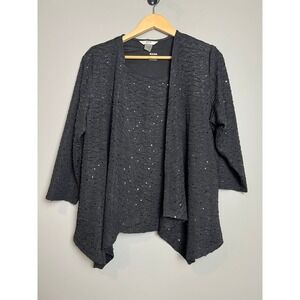 ALIA Cardigan Women's Large Petite Ensemble Set Black Textured Sequin Tank Top